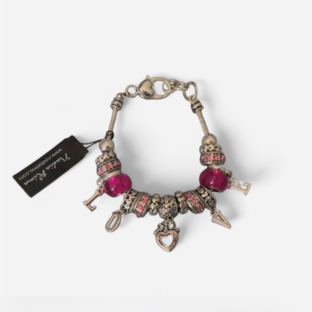 Silver and Pink LOVE Charm Bracelet